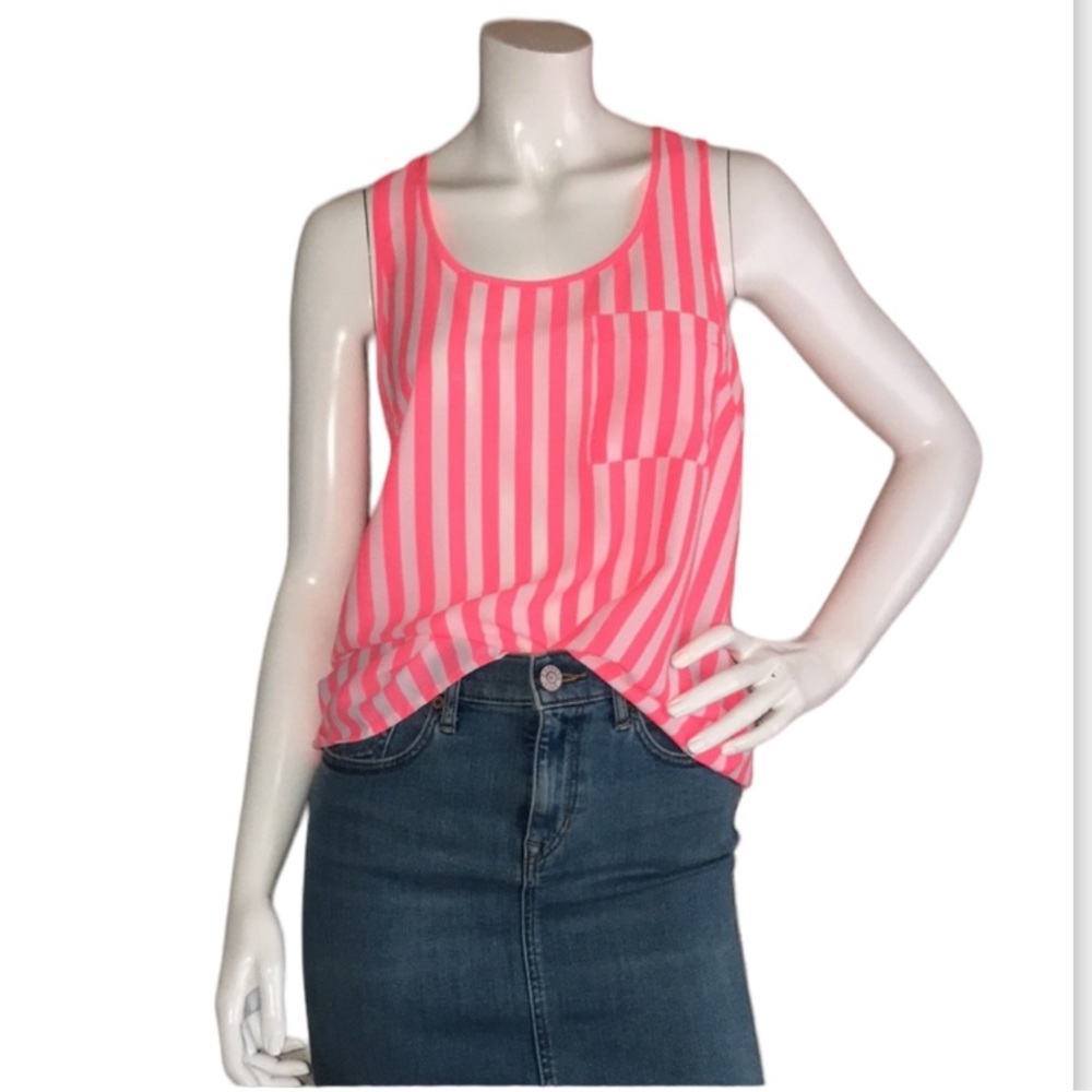 Forever 21 Neon Coral Striped Racerback Tank Small NWT